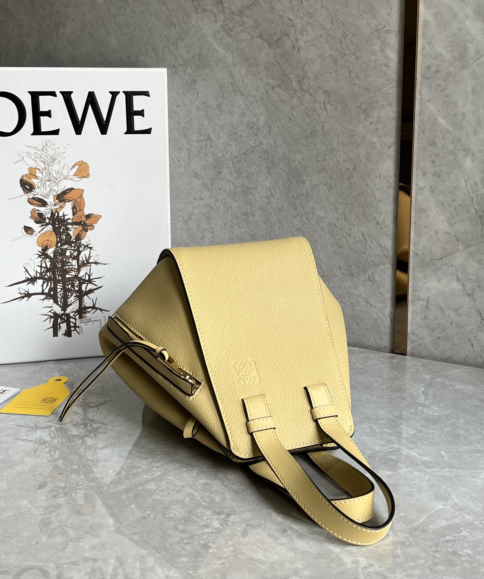 Loewe Compact Hammock Bag in Soft Grained Calfskin Light Yellow